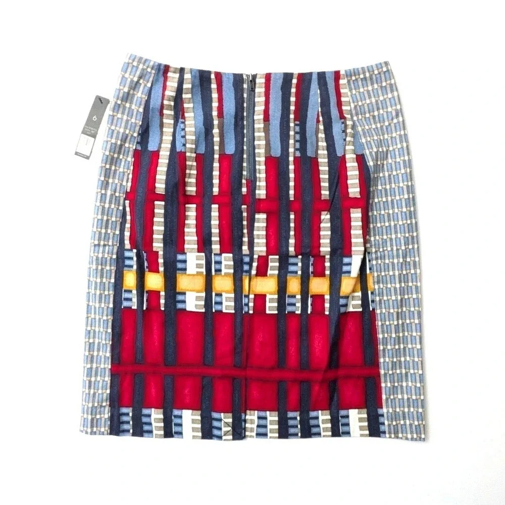 NIC+ZOE Geometric Print Pencil Skirt Cotton Multicolor Office‎ Workwear Sz 6 NWT